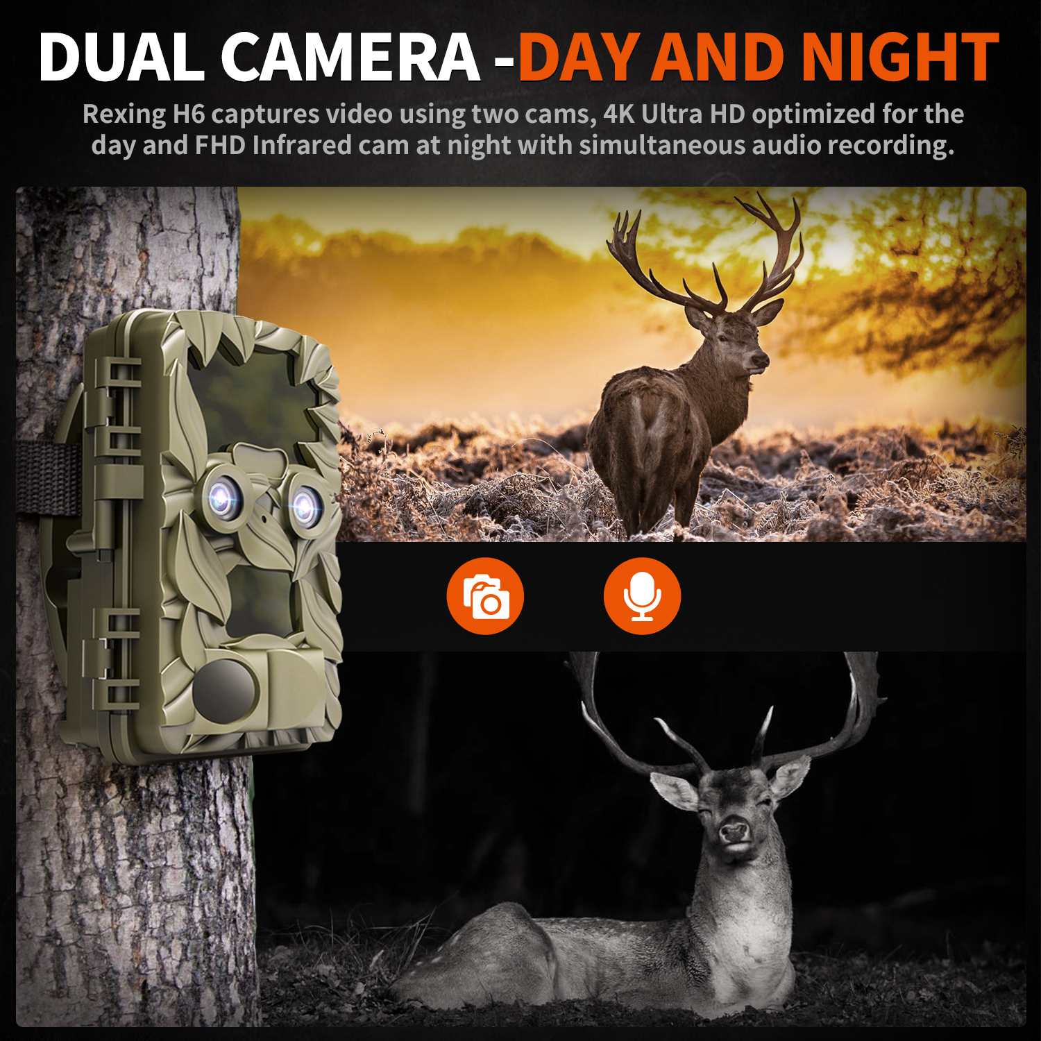 REXING USA Woodlens H6 trail camera with dual day and night cameras