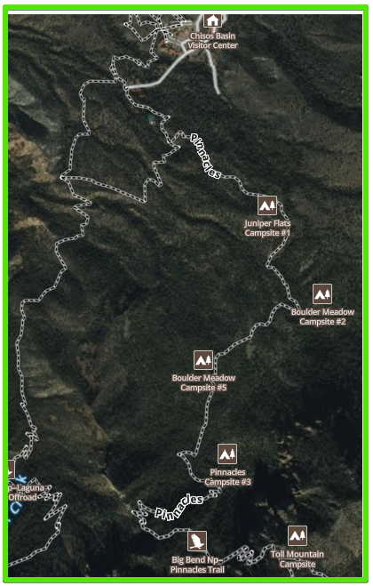 Emory Peak Big Bend National Park - Pinnacles Trail map