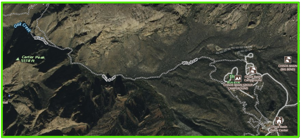 Emory Peak Big Bend National Park - The Window trail map