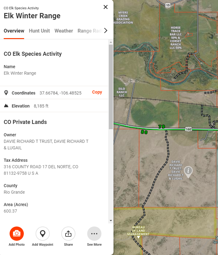 Image of land ownership information from On X Hunt