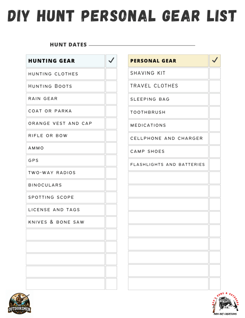 hunting checklist - personal gear