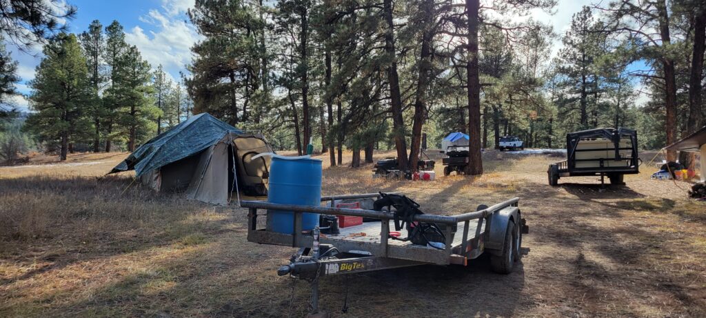 DIY hunting gear setup - photo of cook tent and sleeping tents set up and ready for the hunt to begin
