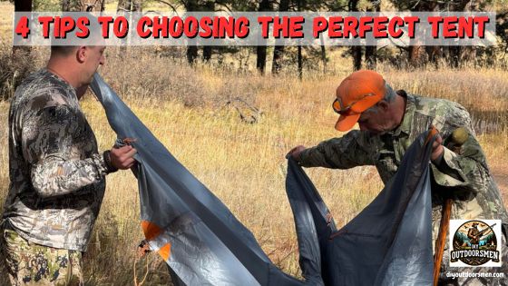 Two hunters setting up their tent