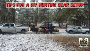 Hunting Gear Setup for DIY hunting - photo of truck with goosneck trailer loaded with DIY hunting gear