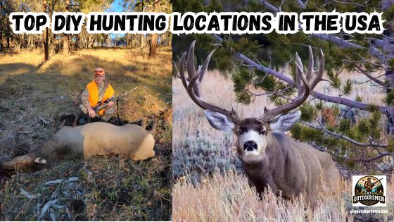 DIY Hunting locations - image of author with a nice cow elk taken in colorado next to an image of a huge mule deer buck standing in the sage brush.