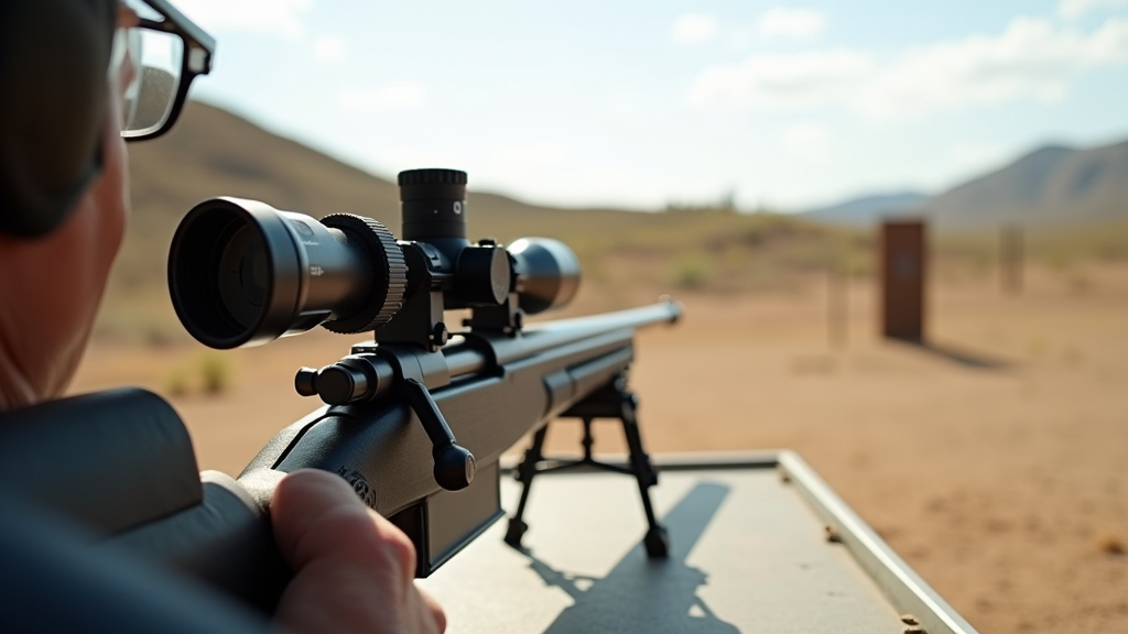Zeroing your rifle - the image looking over the shoulder as a shooter gets his rifle set up to take a shot at the target in the distance