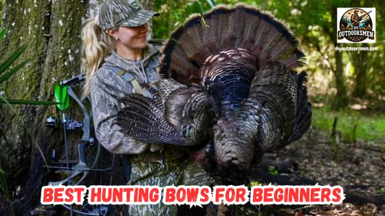Top hunting bows for beginners featuring image of lady bowhunter with a nice turkey she harvested with her hunting bow.