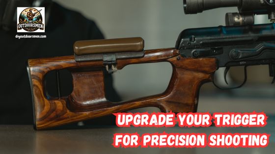 Upgrade your trigger for precision shooting includes an image of a rifle on a bench and sandbags showing the stock, trigger, and scope.