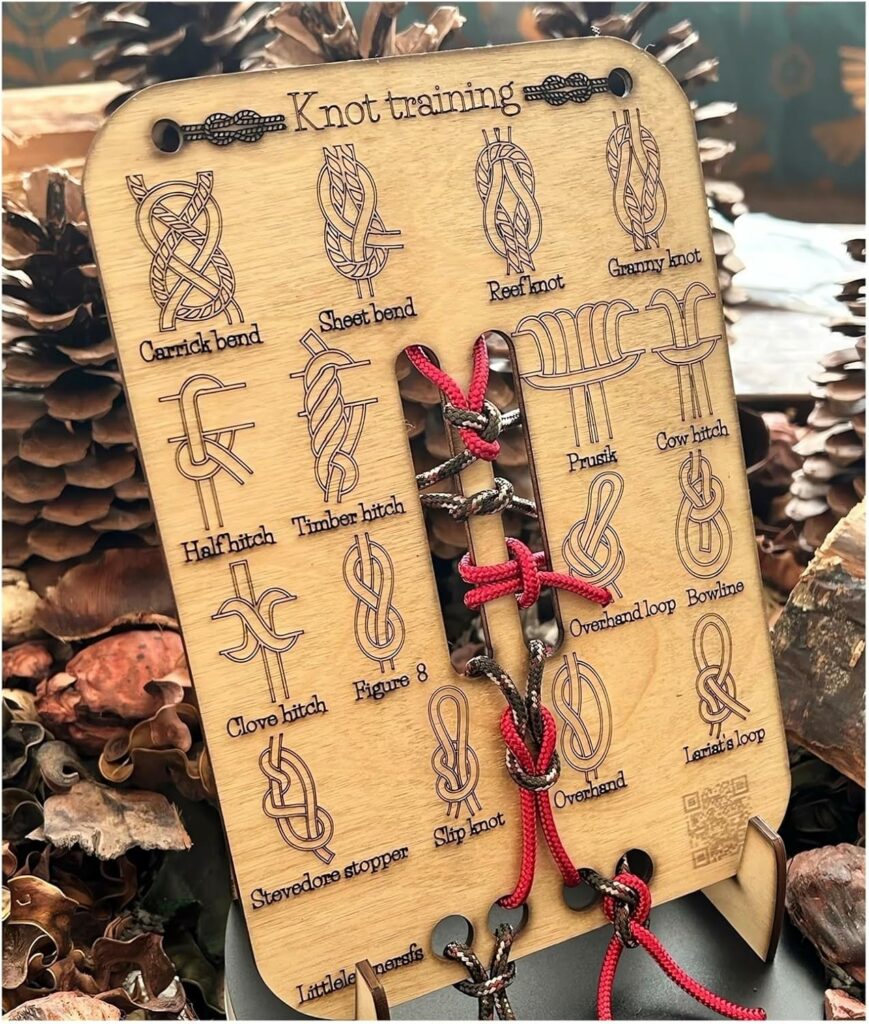 Knot Training Board with example diagrams and ropes for practice