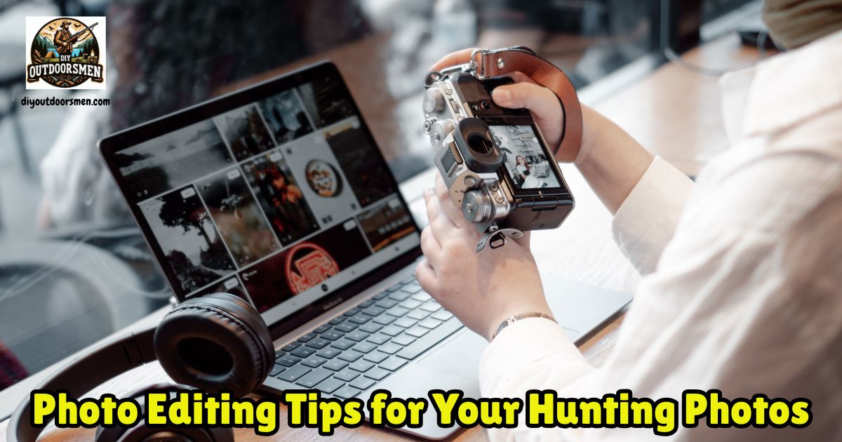 Photo Editing Tips for Your Hunting Photos featured image showing someone editing photos on their camera while sitting at their desk with their computer.