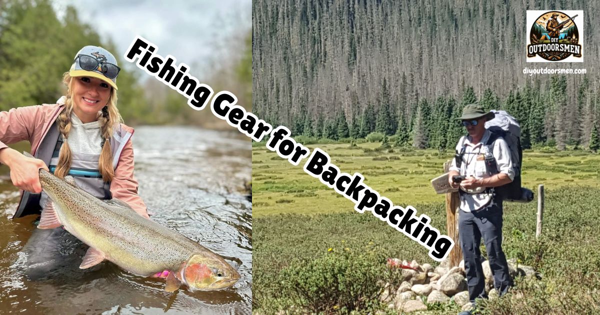 Fishing Gear for Backpacking featured image showing lady angler with a large trout as she kneels in a mountain stream, next to an image of Gerald Gerwick checking his GPS while backpacking in the South San Juan Wilderness of Colorado