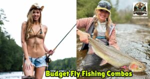 Budget-Friendly Fly Fishing Combo featured image showing a lady fly fisherman wading in a stream next to another lady angler kneeling in the stream holding a very large rainbow trout.