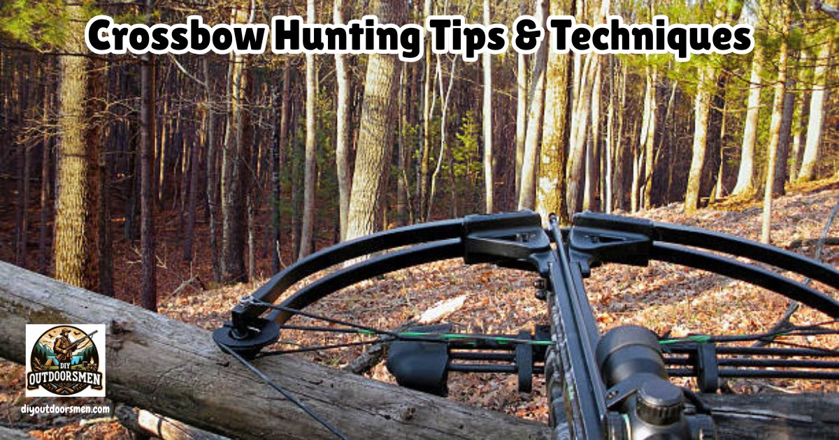 Crossbow Hunting Techiques and Tips featured image showing a crossbow resting across a tree limb.