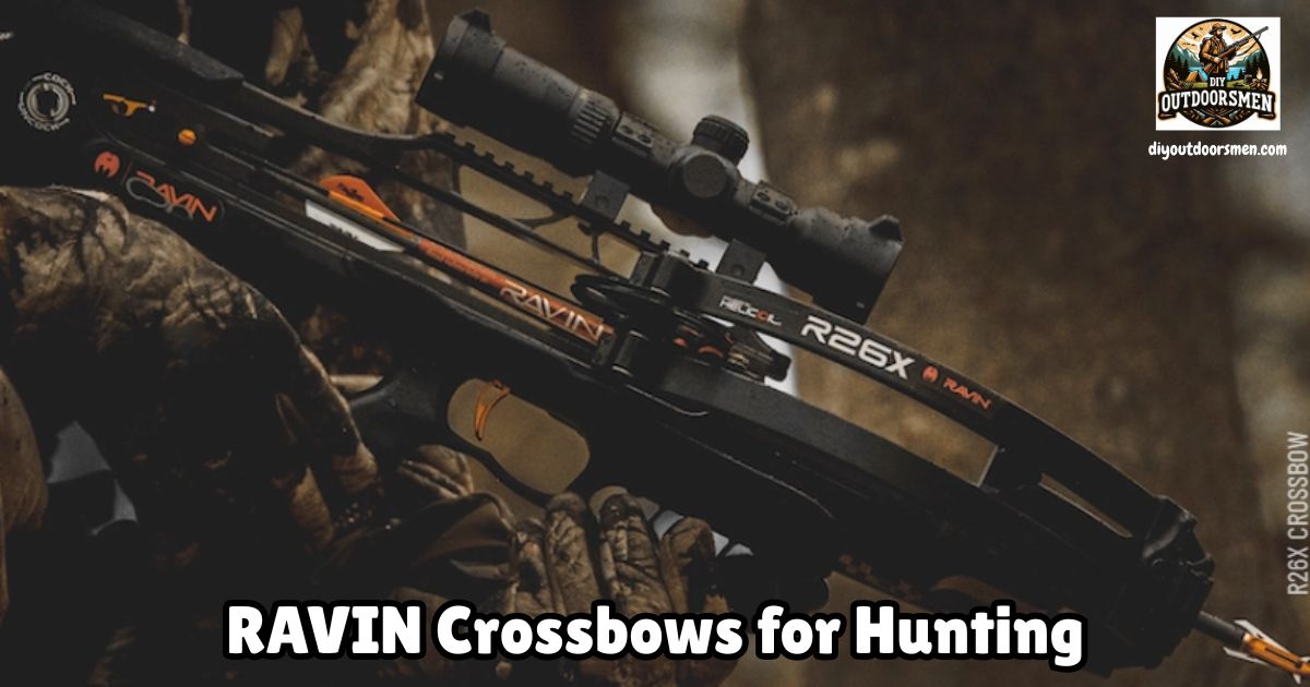 RAVIN Crossbows for Hunting featured image with a closeup of a RAVIN Hunting Crossbow in the hands of a bowhunter in a tree stand.