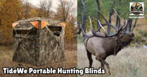Tidewe Portable Hunting Blinds featured image showing a Tidewe blind set up and an image of a large bull elk.