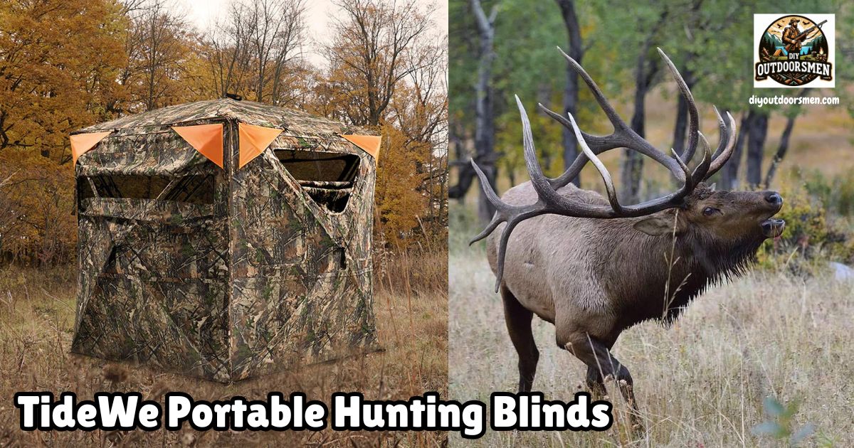 Tidewe Portable Hunting Blinds featured image showing a Tidewe blind set up and an image of a large bull elk.
