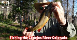 Fly Fishing the Conejos River in Colorado featured image showing the author with a nice trout caught from the Conejos.