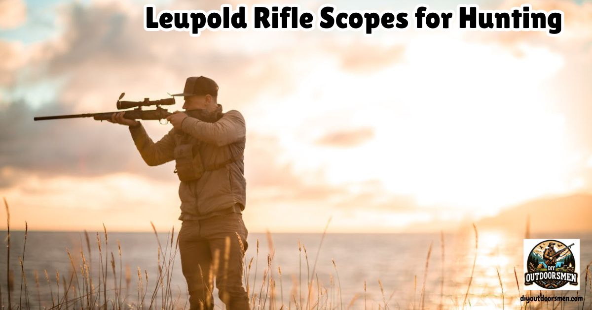 Leupold Rifle Scopes featured image showing a hunter standing on a lake shore aiming and looking through his rifle scope.