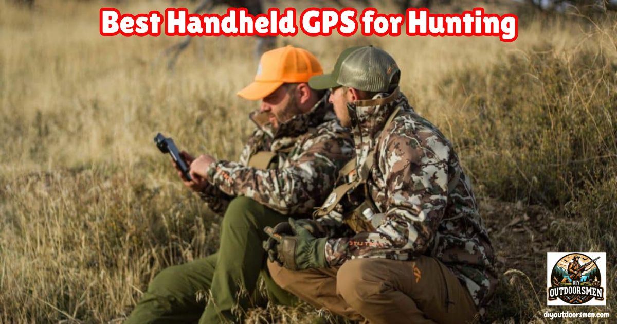 Handheld GPS for Hunting featured image showing two hunters sitting in a meadow and consulting their GPS.