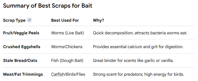 best kitchen scraps for wildlife bait chart